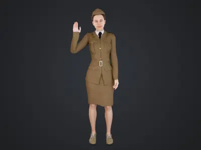 World War II female soldiers Low-poly 3D model