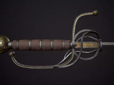 Rapier PBR Low-Poly Game Ready medieval sword Low-poly 3D model