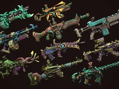 Fantasy assault rifles Low-poly 3D model