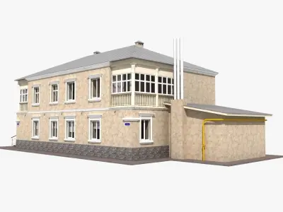 Two storey 1960s soviet historic building 3D model