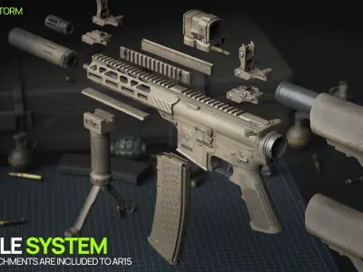 weapon - AR15 Sand - assault rifle Low-poly 3D model