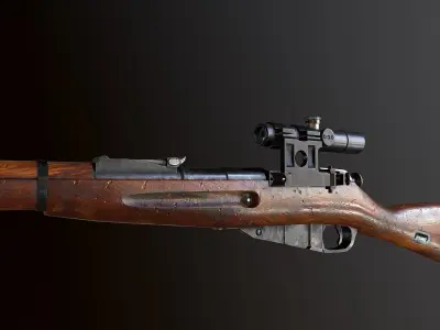 Mosin WW2 ussr Rifle with PU scope PBR Low-poly 3D model