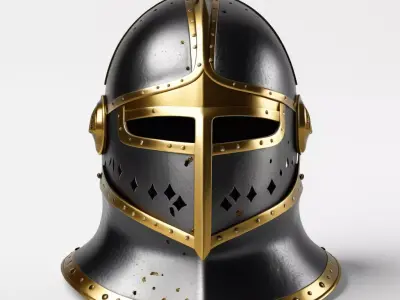 Medieval Iron Helmet with Gold Trim 3D model