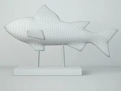 Rustic Wood Fish Statue 3D model