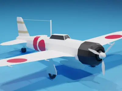 Cartoon Mitsubishi A6M Zero WW2 Aircraft Low-poly 3D model