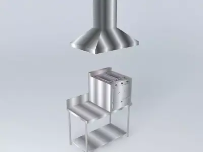 Kit stainless steel kitchen with hood and oven Free 3D model
