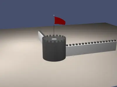 Flag and burgundy Flag on the tower 3D model