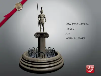 Greek Fountain Sculpture 001 Low-poly 3D model