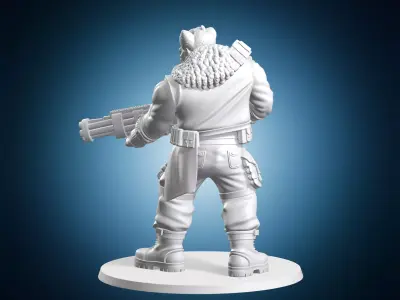 Retro Orc Soldier With Gatling Gun Fantasy Miniature 3D print model