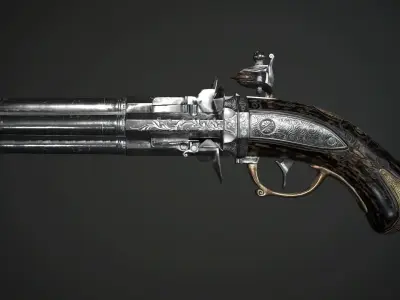 Flintlock pistol Night Quartet - model and textures Low-poly 3D model