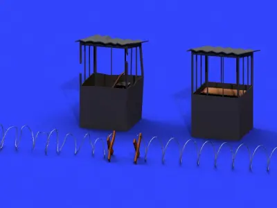 Post Apocalyptic Barbed Wire and Shed 3D model