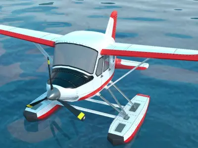 Rigged low poly cartoon seaplane Low-poly 3D model