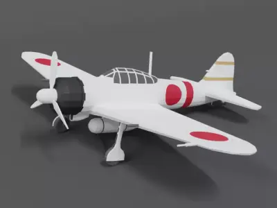 Low Poly Cartoon Mitsubishi A6M Zero WWII Airplane Low-poly 3D model
