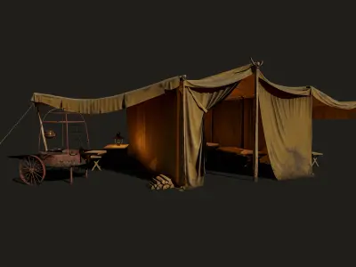 Camping tent with props Low-poly 3D model