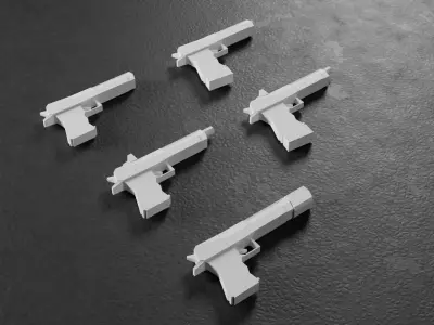 Stylized Low Poly Deagle -5 Variations Game Ready Low-poly 3D model