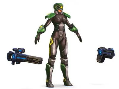 Sci-Fi Woman Cyborg Drone Sniper Soldier Low-poly 3D model