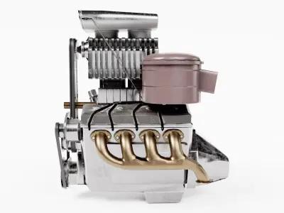 vintage car engine V8 turbocharged vehicle part da1 Low-poly 3D model