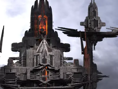 Cyberpunk Dark Floating City Kitbash 3D model