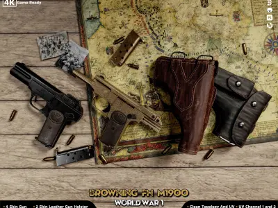 Browning FN M 1900 Colt World War Low-poly 3D model