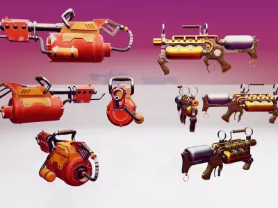 Stylized Flamethrower Game Ready Free Promo Weapon Low-poly 3D model