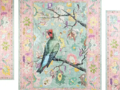 Apollo Botanical Birds Ushak Tropical Green Multi Color Rug Low-poly 3D model