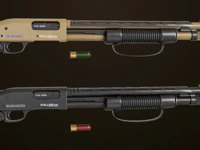 Small Shotgun 02 Black and Sandal Single Mat PBR Textures Low-poly 3D model