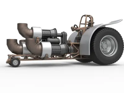 Pulling tractor with 4 jet engines V2 Scale 1 to 25 3D print model