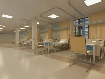 Hospital Wardroom with Monitoring Units and Nurses Station 3D model