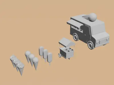 Low poly ice creams cars and trucks Summer assets pack part II Low-poly 3D model