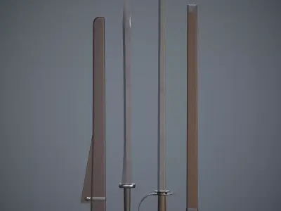 One-handed sword with scabbard Low-poly 3D model