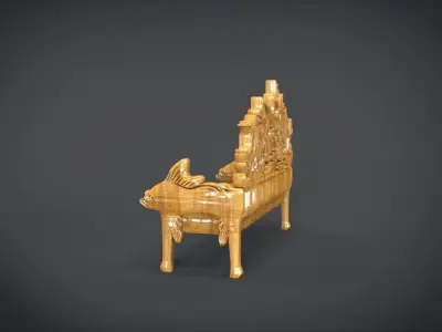 Unique Long Chair Ornament with Fish Ornament motif Low-poly 3D model
