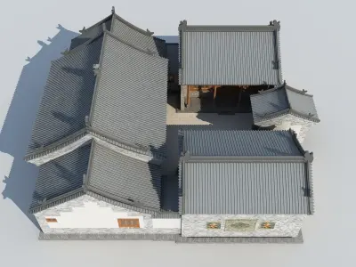 Chinese ancient architecture Low-poly 3D model