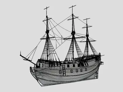 3D Galleon model with UV unwrap and textures 3D model