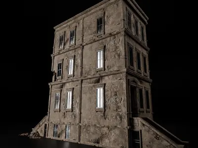 DESTROYED OLD BUILDING POST APOCALYPSE 002 Low-poly 3D model