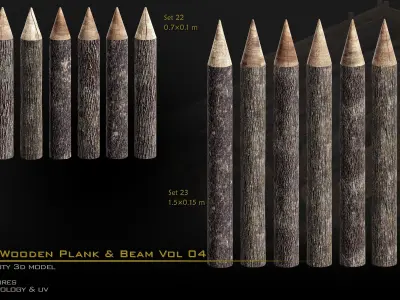 Wooden Plank and Beam Vol 04 Medieval 3D Asset Pack Low-poly 3D model