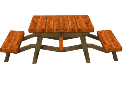 Game-Ready Low Poly Wooden hotel Bench 3D Model Outdoor Low-poly 3D model