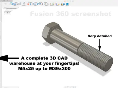 275 Parts 3D CAD Library - BOLTS -EN24014 - DIN931 - ISO4014 3D model
