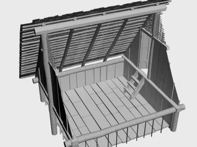 Enterable medieval pit house Low-poly 3D model