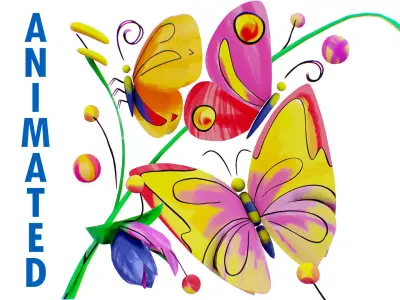 Butterfly Monarch Insect Scenery - Iris Flower Meadow Scene Low-poly 3D model
