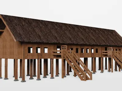 Rumah Panjang Low-poly 3D model
