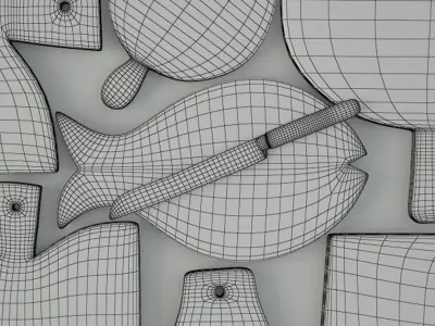 Antique Cutting Boards with Knife 2 3D model