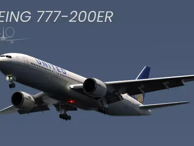 ANIMATED Boeing 777-200ER - United Airlines Livery 3D model