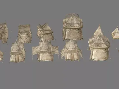 Medieval Market Tent Stalls Collection 3D Model Low-poly 3D model