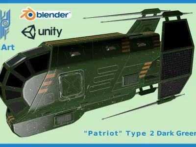 Spaceship Patriot Type 2 Dark Green Low-poly 3D model