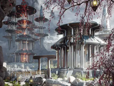 Sacred Temples Asian Styled Buildings and Assets 3D Kit 3D model