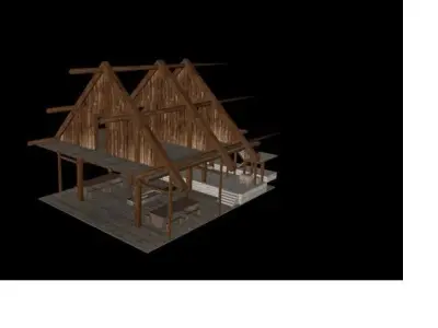 Viking Great Hall With interior Low-poly 3D model