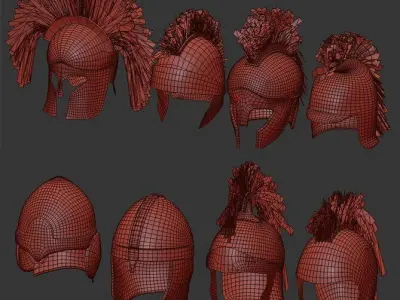 textured ANCIENT HELMET BUNDLE Low-poly 3D model