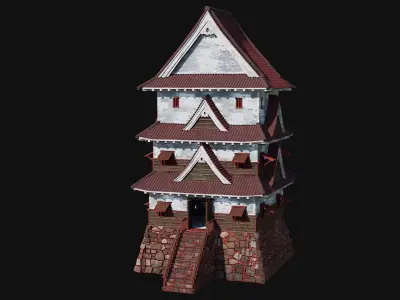 JAPANESE FORTRESS FORT TOWER WATCHTOWER WALLS FEUDAL COLLECTION Low-poly 3D model