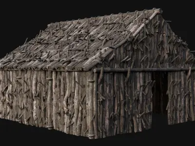 PRIMITIVE STICK HUTS SHELTER COTTAGE HOUSE PRIMAL COLLECTION AAA Low-poly 3D model