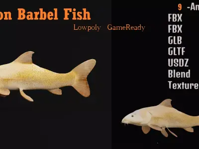 Common Barbel Fish Low-poly 3D model